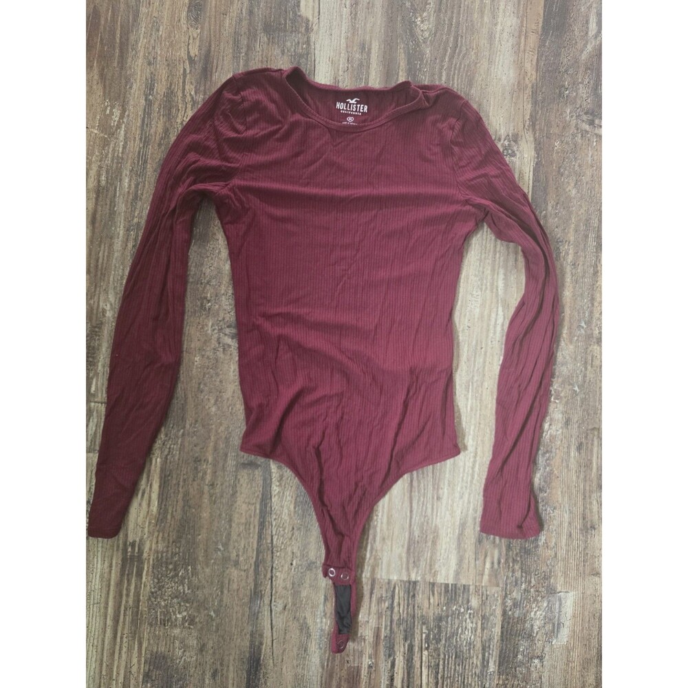 Hollister California Ribbed Long Sleeve Bodysuit Women's Size M Maroon Burgundy
